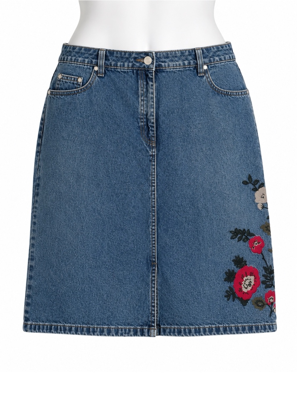 Size 15 Cotton Ginny Vintage Floral Embroidered Denim Jean Mini Skirt Y2K